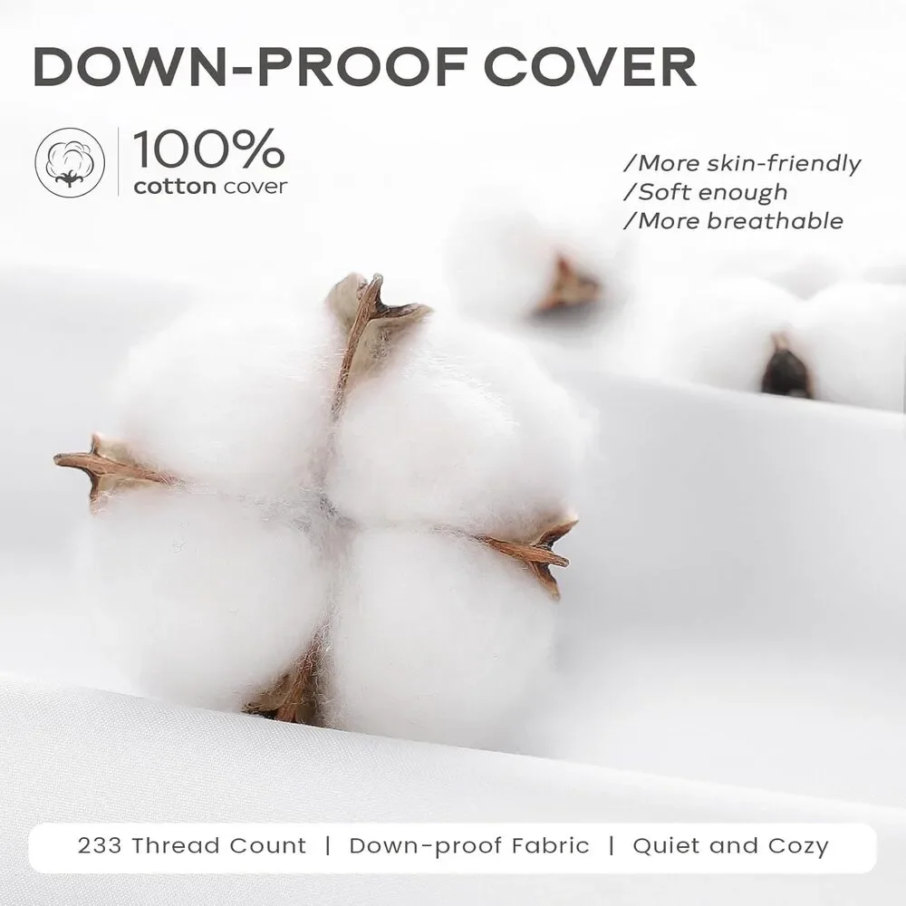 2 Down & Feather Throw Pillow Inserts 22x22, 100% Down-Proof Cotton Cover, White
